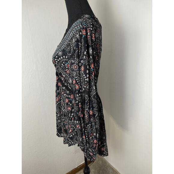 NTW Angie Women's Paisley Lace Hem Boho Floral Elastic Waist Blouse Black L - Picture 3 of 10